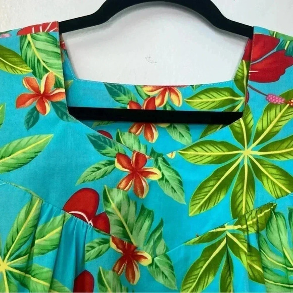 Wave‎ Shoppe Mid-Calf Turquoise Floral Kaftan Dress Sz M - Picture 4 of 16